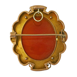 Back view of Victorian 14K Rose Gold Carnelian Cameo Pendant & Pin with Seed Pearls
