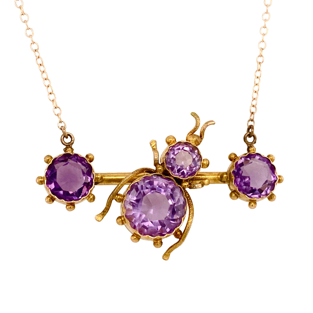 Victorian Etruscan 14K Gold Amethyst Insect Pendant Necklace