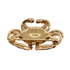 Vintage 14K Gold Crab Pin with Ruby Eyes back view