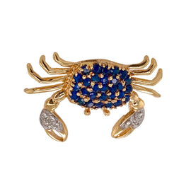 Vintage 14K Gold Sapphire & Diamond Crab Pin / Pendant full view