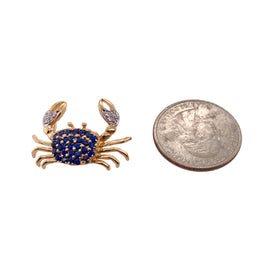Vintage 14K Gold Sapphire & Diamond Crab Pin / Pendant size comparison with a quarter