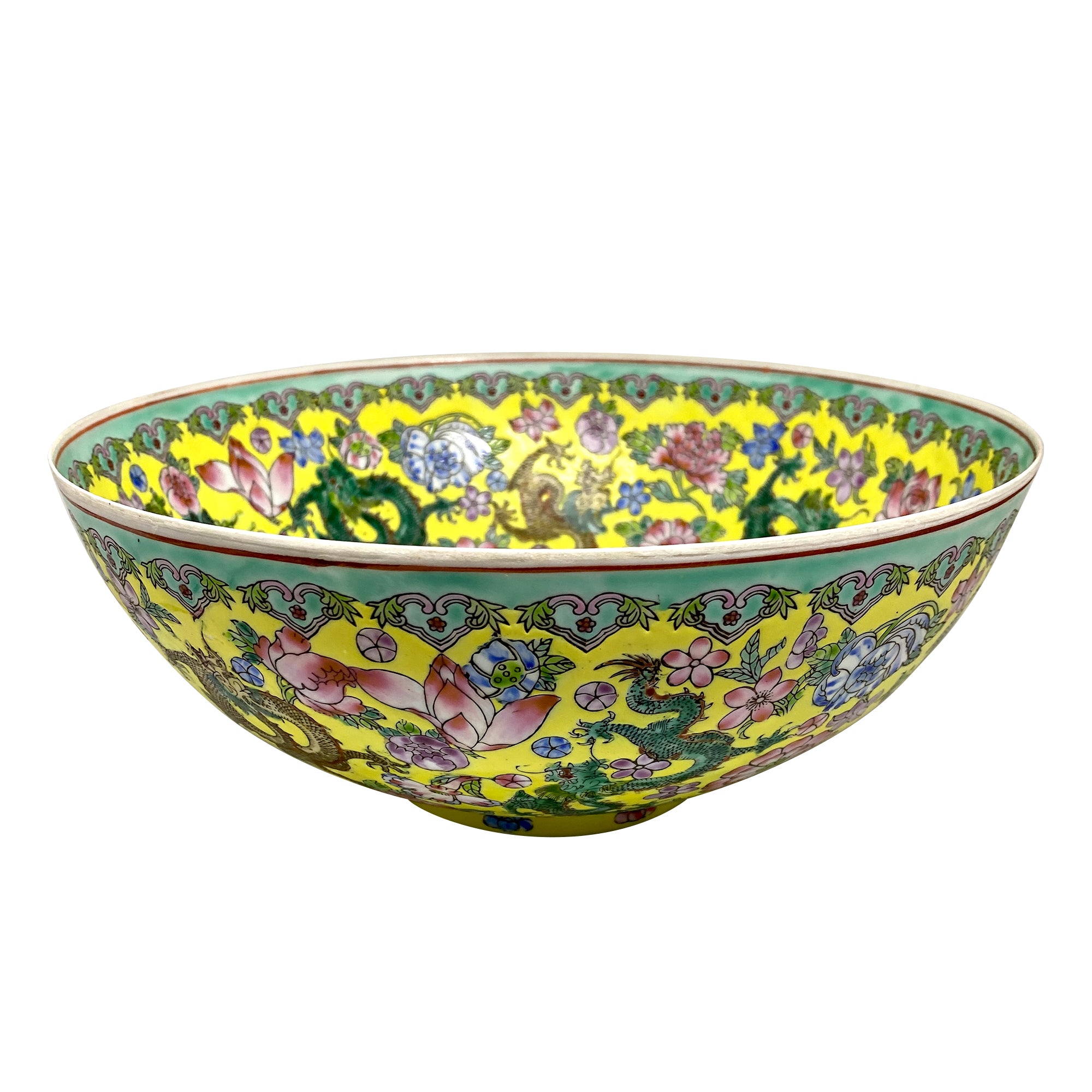 Vintage Chinese Yellow Ground Egg Shell Porcelain Bowl with