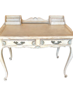 Front view of Vintage Louis XV Style Painted Desk with Leather Writing Surface