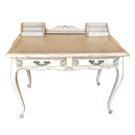 Front view of Vintage Louis XV Style Painted Desk with Leather Writing Surface