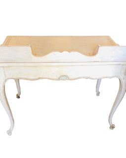 Back iew of Vintage Louis XV Style Painted Desk with Leather Writing Surface back