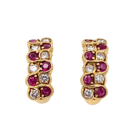 Vintage Mayors 18K Gold Ruby & Diamond Huggy Clip Earrings