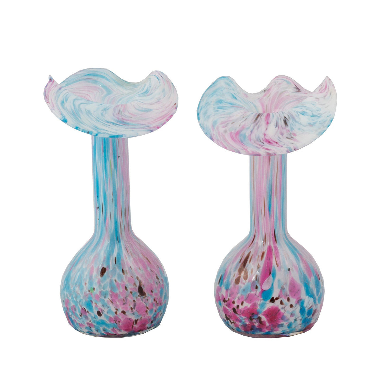 置物 Murano, antique Vintage Murano Ruffle Top Light Blue & Gold Glass Vase 16