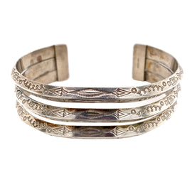 Vintage Silver Native American Tooled Cuff Bracelet front