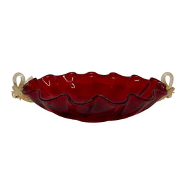 Vintage Venetian Glass Red Center Bowl with Gold SwansSIDE