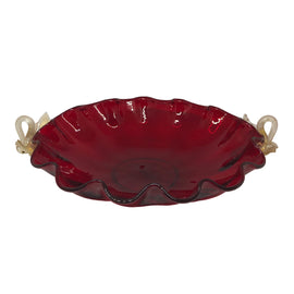 Vintage Venetian Glass Red Center Bowl with Gold Swans TOP