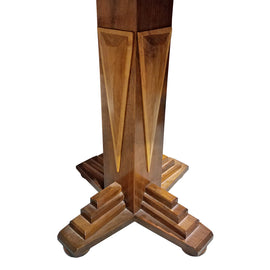 Vintage Walnut Maple Center Table with Radial Inlay foot detail closeup