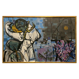 Walter Feldman Mid Century Modernist Abstract Painting 1955 in frame