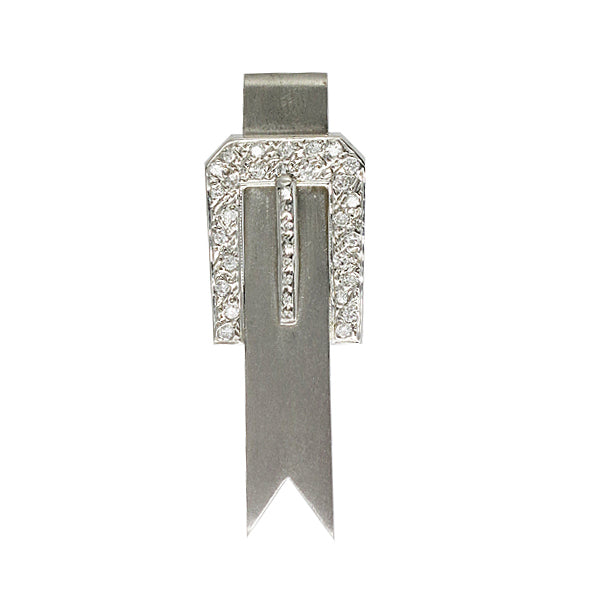 14K White Gold and Diamond Belt Buckle Ribbon Brooch