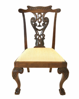 Antique oak dining chair with openwork splat and shaped crest in Georgian style