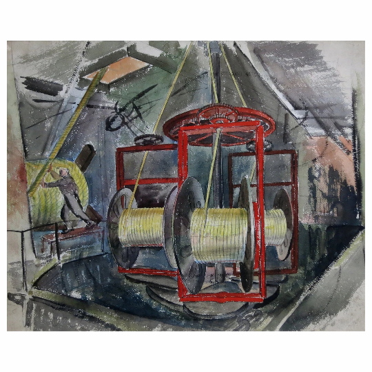 John De Forest Stull "The Rope Machine" Watercolor Painting
