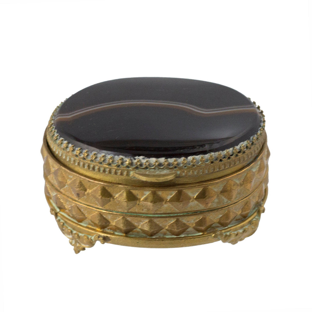Victorian Brass & Agate Oval Box
