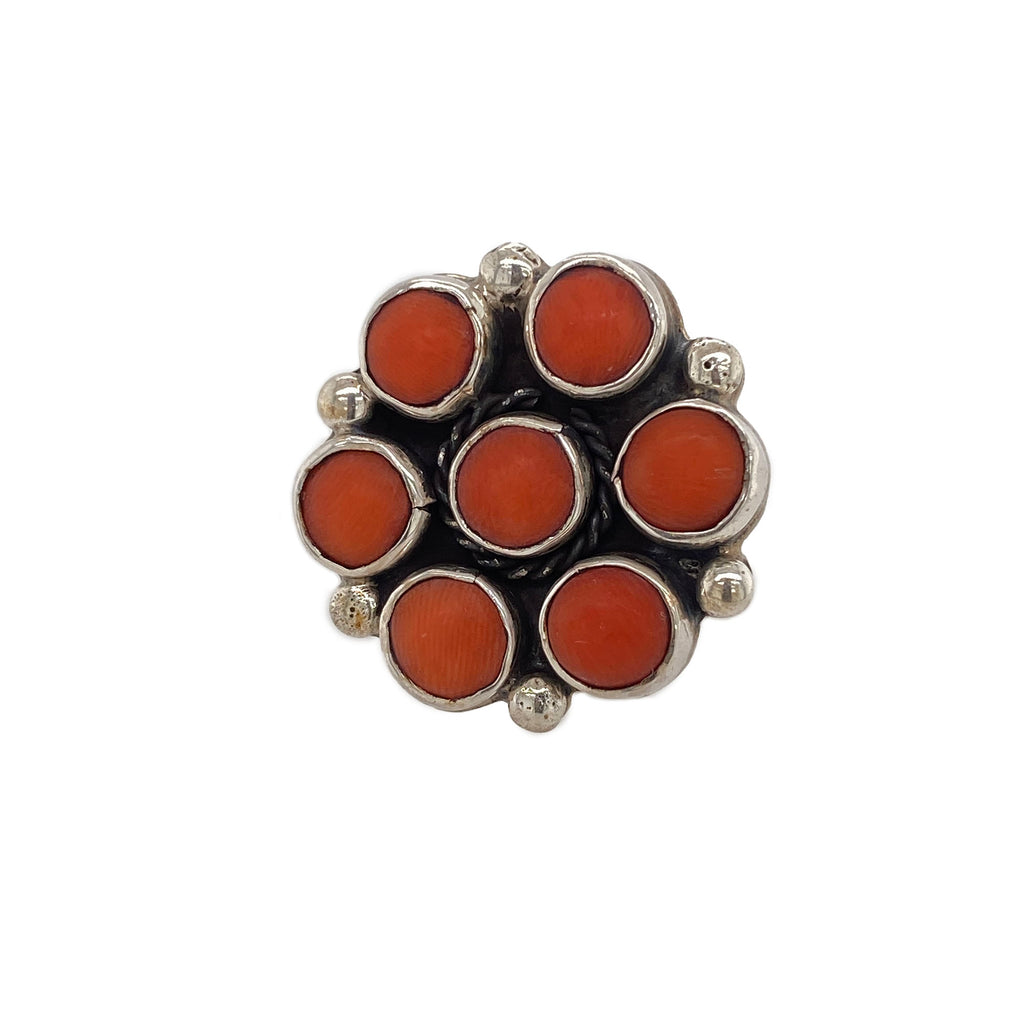Vintage Native American Sterling Silver Coral Ring