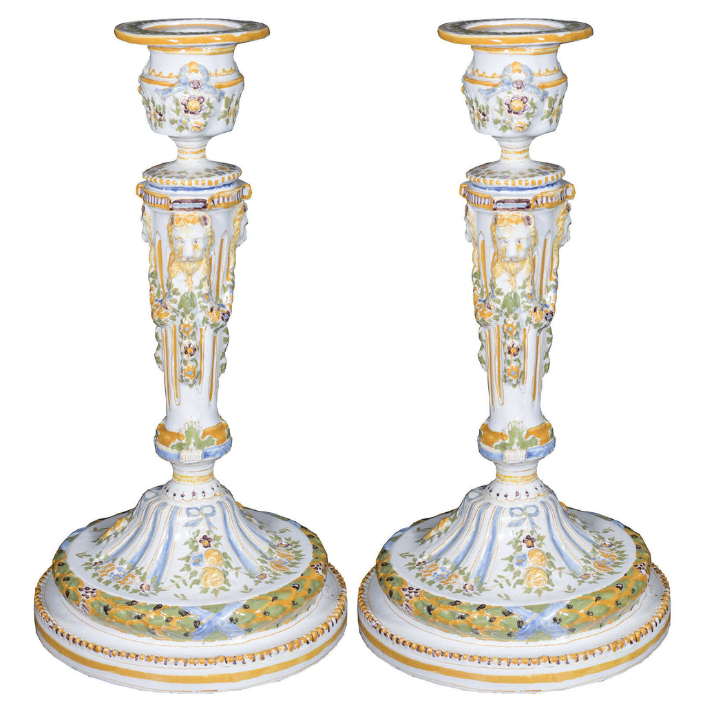 Pair 19th Century French Faience Candlesticks